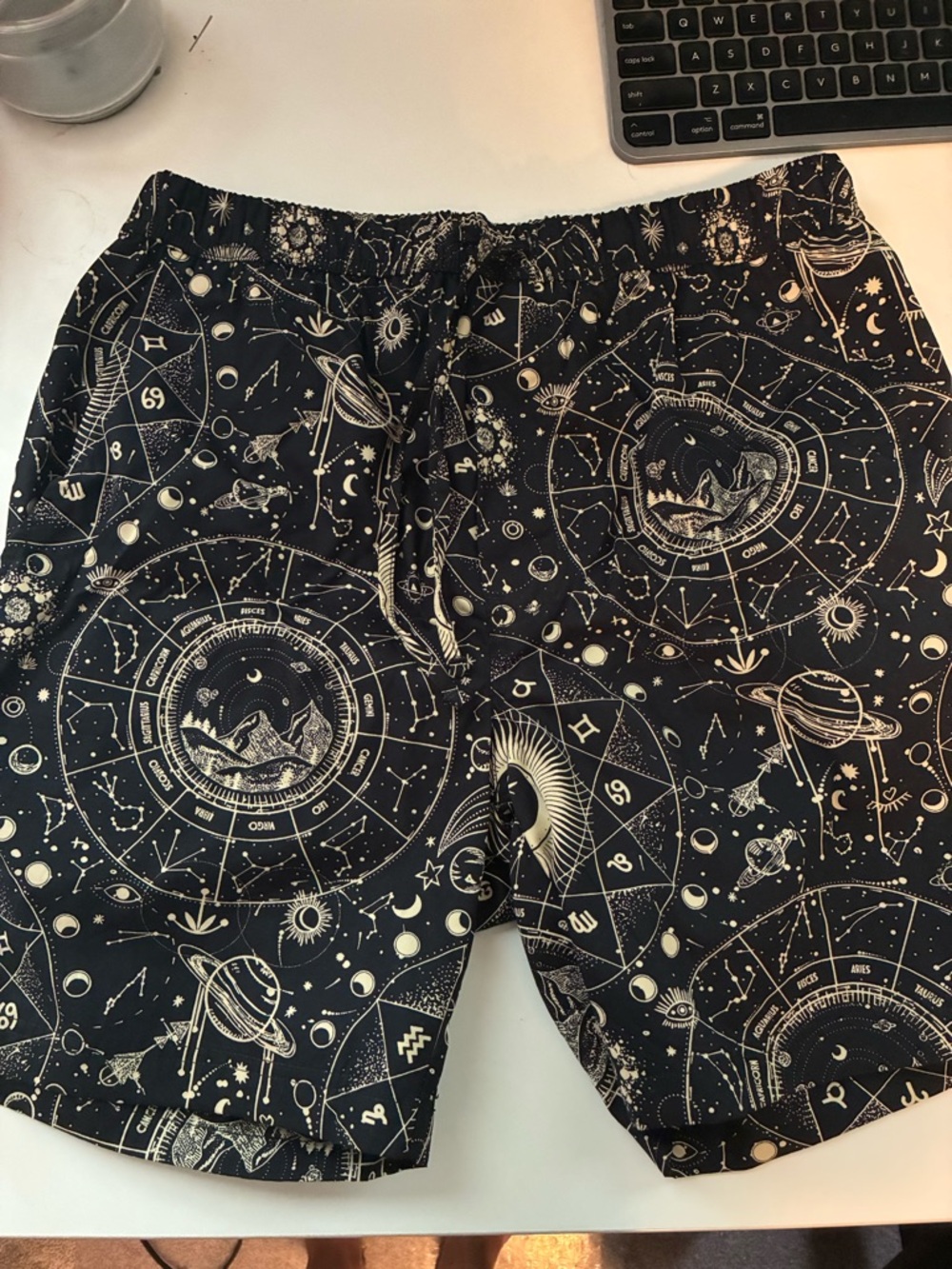 Men's Black Astrological Print Shorts